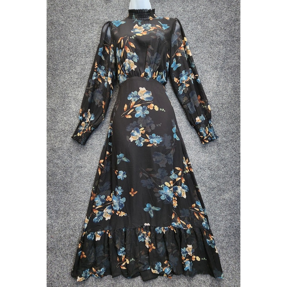 Baltic Born Black Maxi Dress with Blue and Gold Floral Print